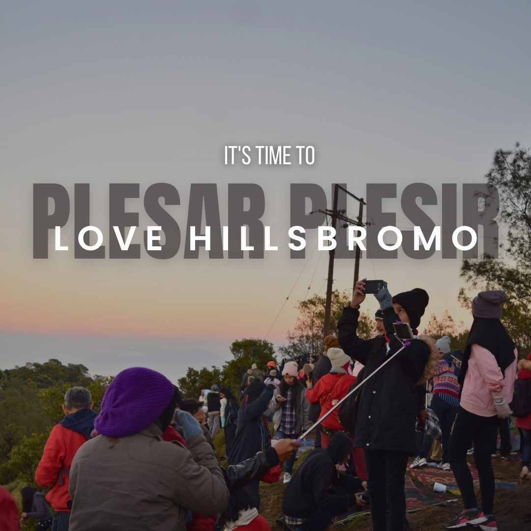 Love Hills Bromo dengan pemandangan perbukitan hijau dan panorama Gunung Bromo dari ketinggian di kawasan Taman Nasional Bromo Tengger Semeru