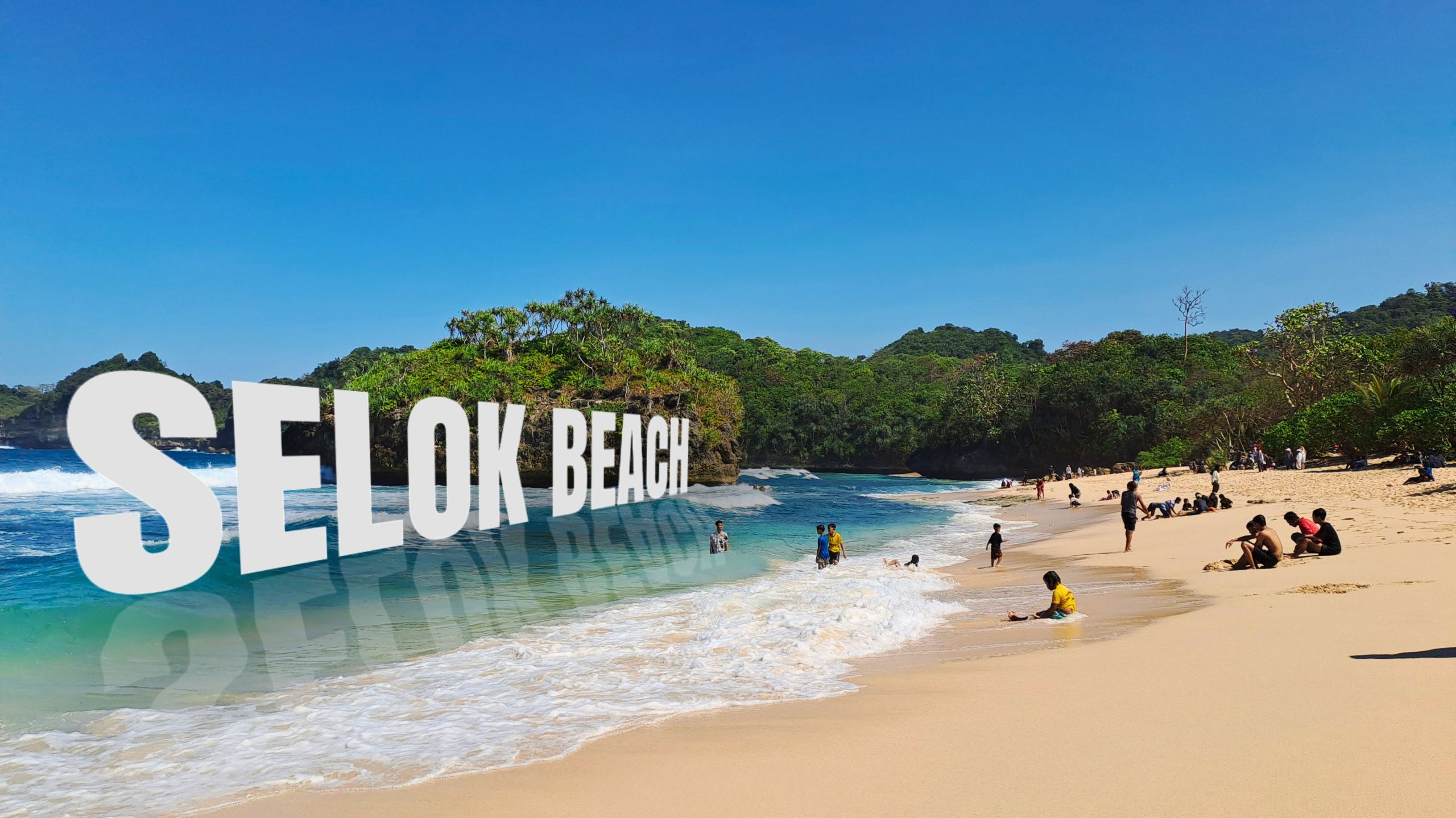 Panorama Pantai Selok Malang dengan garis pantai dan laut selatan yang masih alami